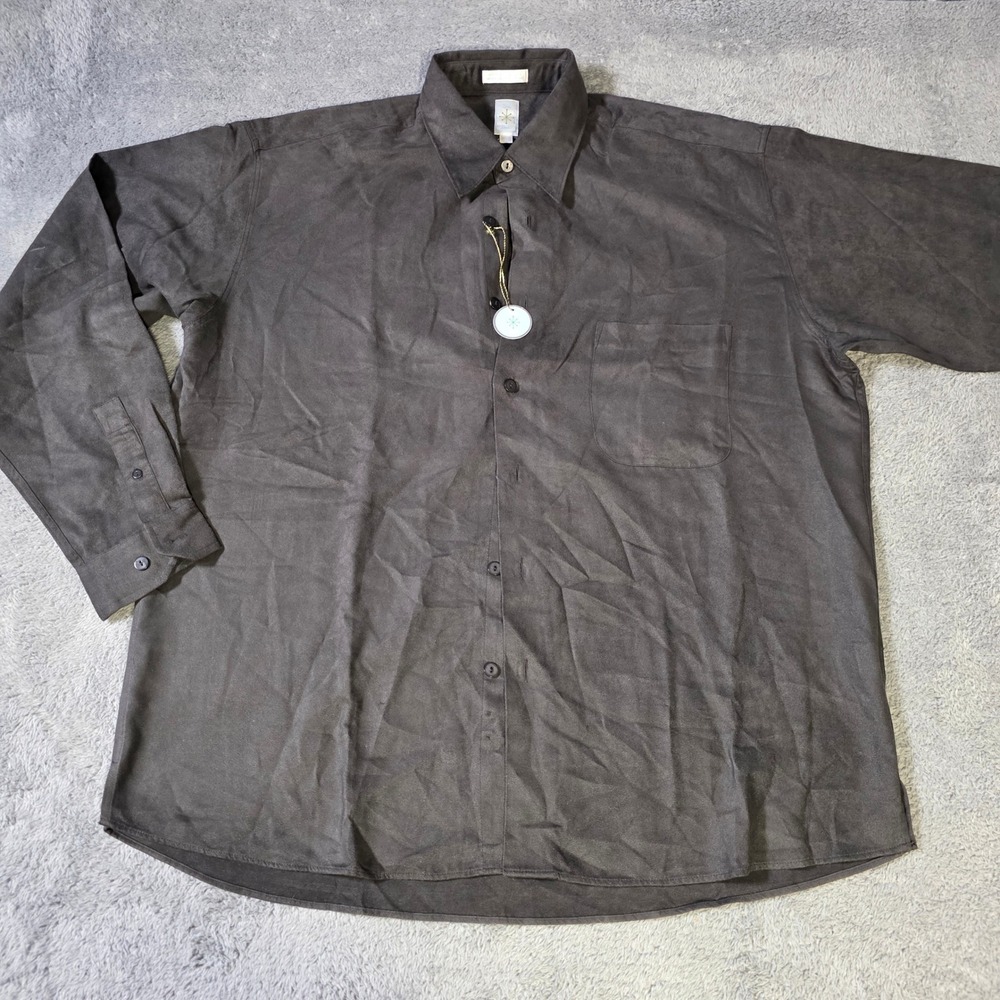 Burma Bibas Mens L Button Down Shirt Gray Faux‎ Suede Long Sleeve Solid Classic